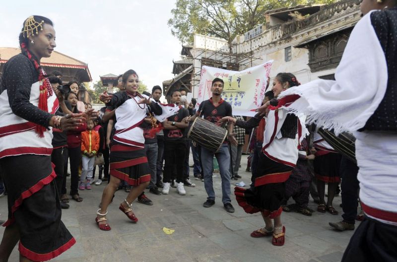 Dancing mood of Happy New Year 1137 in Kathmandu Basantapur.