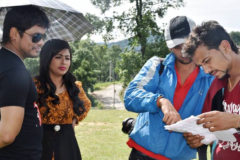 Rekha Ghimire in film shooting with direction by Basanta Sapkota