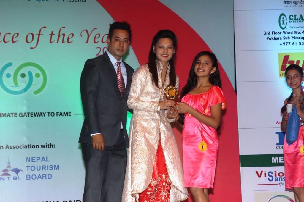 Coreographer Raj Phaiju with CEO Sharisha Baidra Phaiju & winner child. 