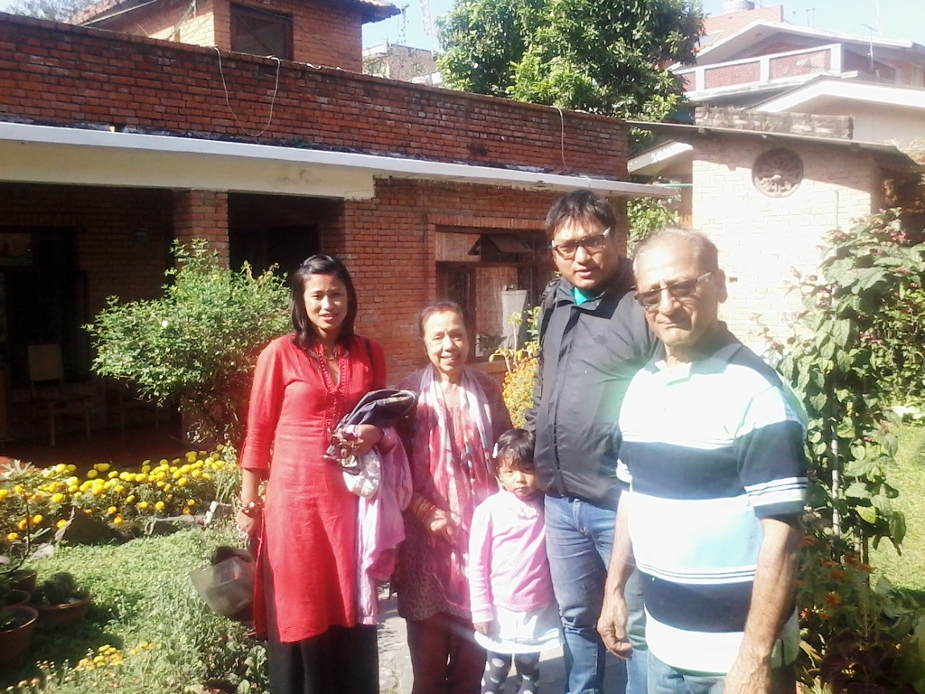 Sushil Kumar Dhungel with His Art Teacher Mr. Ajaya Deshar, Deshar's wife and Child as well as Dhungel's wife Kabita Dhungel in his Home Naxal, Ktm.