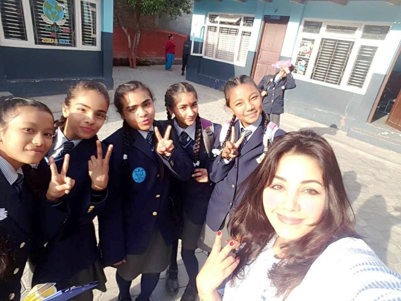 Nepalese Vetran Actress Karishma Manandhar with her School friends.